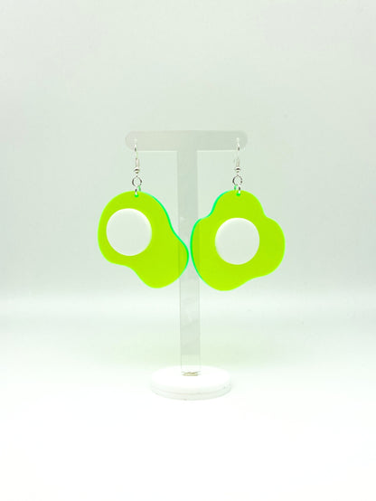 Neon Fluorescent Fried Egg Earrings - Big Green & White Eggs image 4