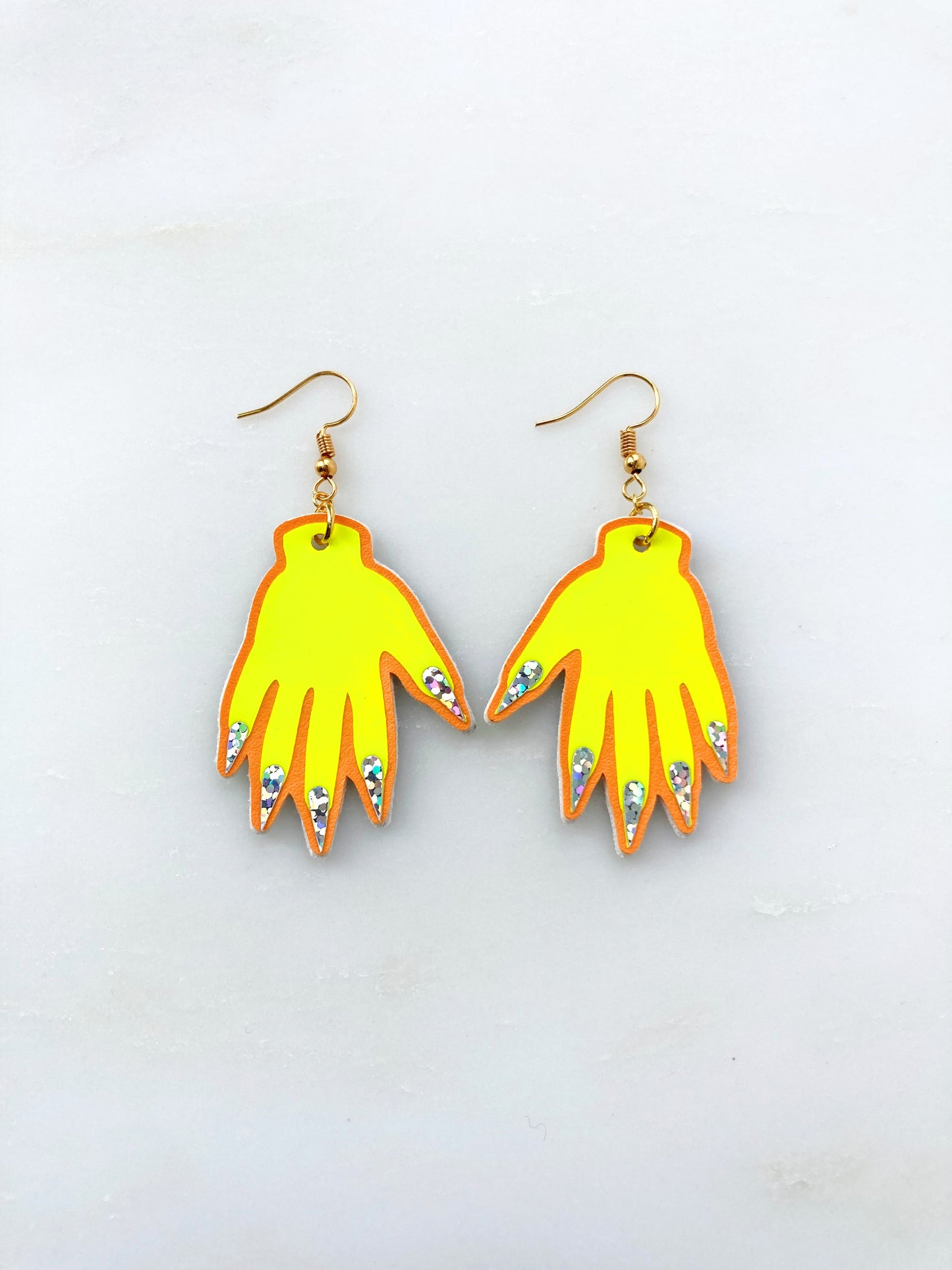 Sparkly Hand Earrings - Fluro Yellow image 0