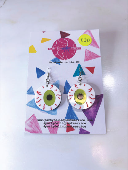 *Sample* Medium Eyeball Earrings - Yellowy Green image 2