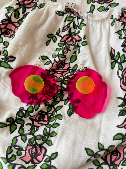 Neon Fluorescent Fried Egg Earrings - Big Pink Wiggly Eggs image 4