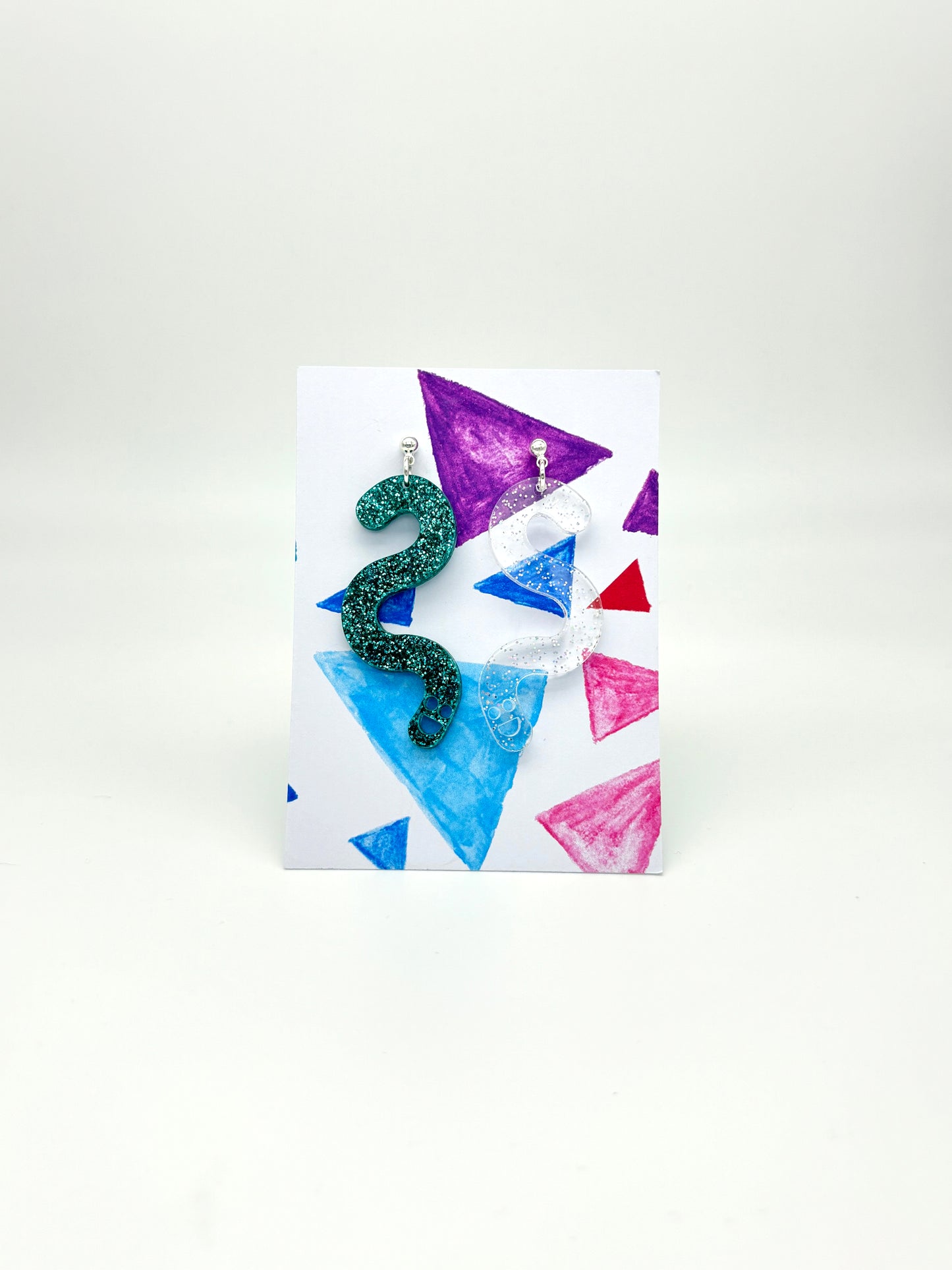 Glitter Worm Contrast Earrings - Teal & Clear Holo Glitter image 3