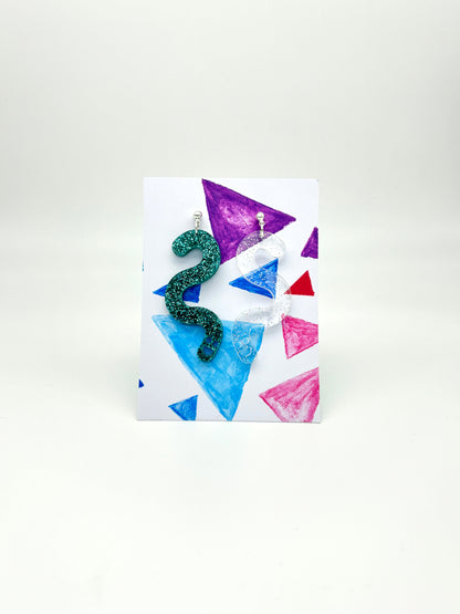 Glitter Worm Contrast Earrings - Teal & Clear Holo Glitter image 3