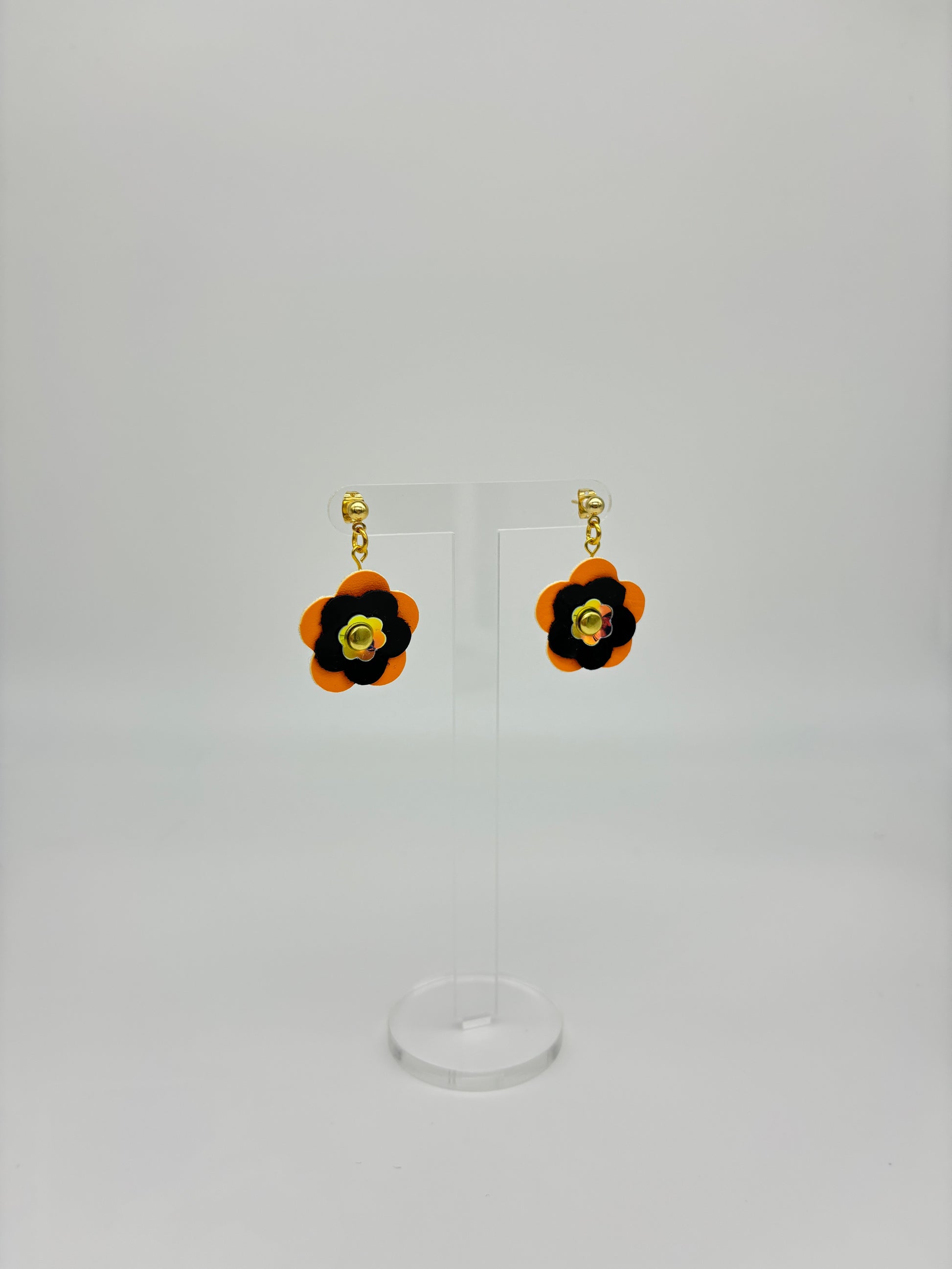 Mini Punk Flower Earrings - Orange & Black image 2