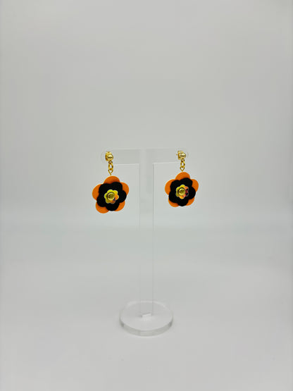 Mini Punk Flower Earrings - Orange & Black image 2