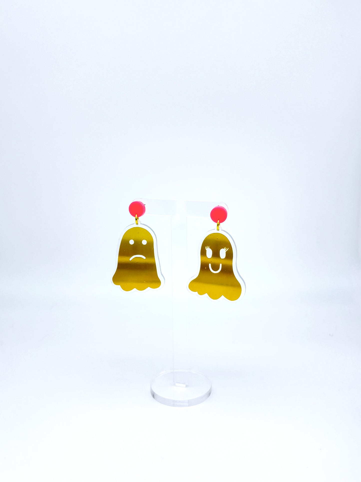 Holographic Ghost Earrings - Yellow Gold & Hot Pink image 4