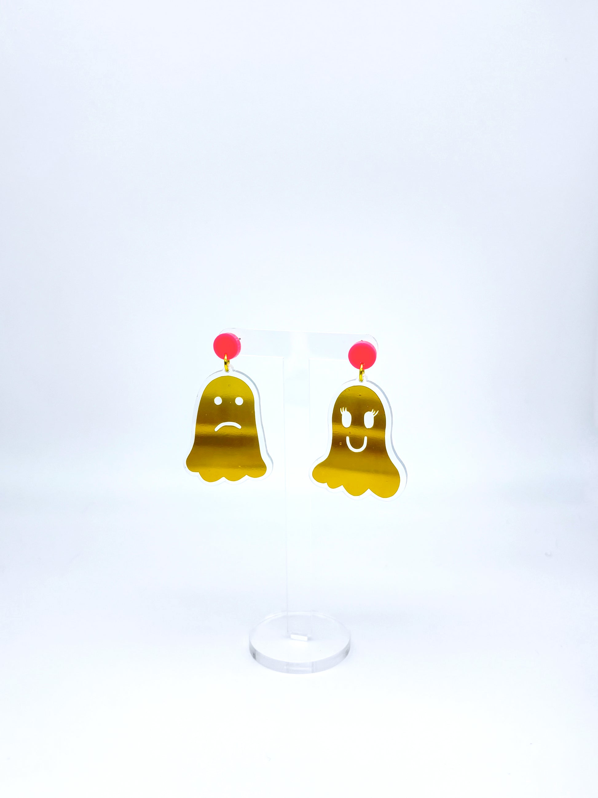 Holographic Ghost Earrings - Yellow Gold & Hot Pink image 4