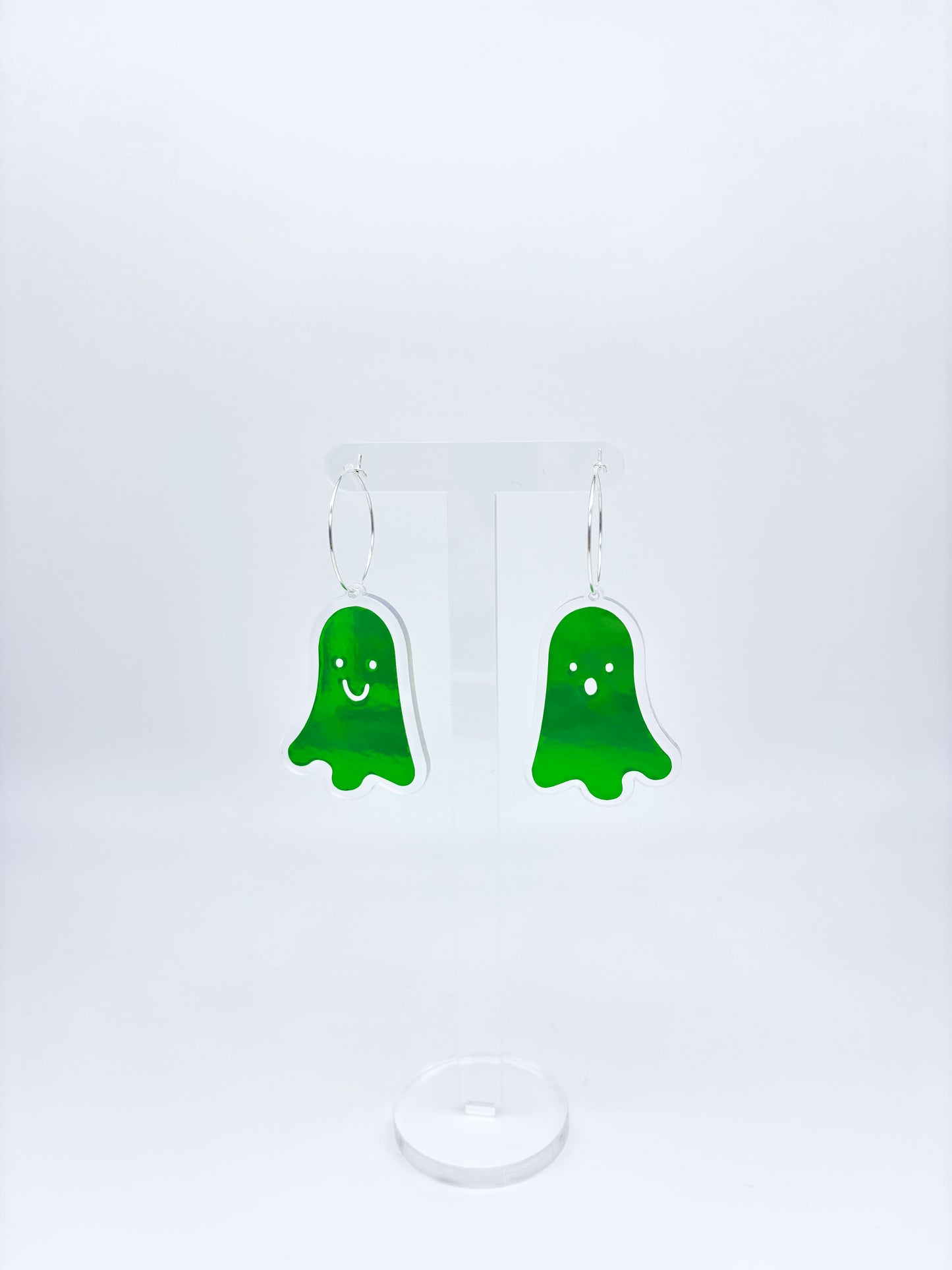 Holographic Ghost Earrings -  Emerald Green Hoops image 5
