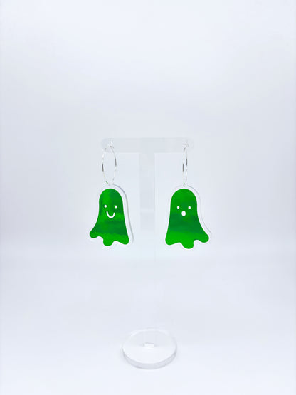 Holographic Ghost Earrings -  Emerald Green Hoops image 5