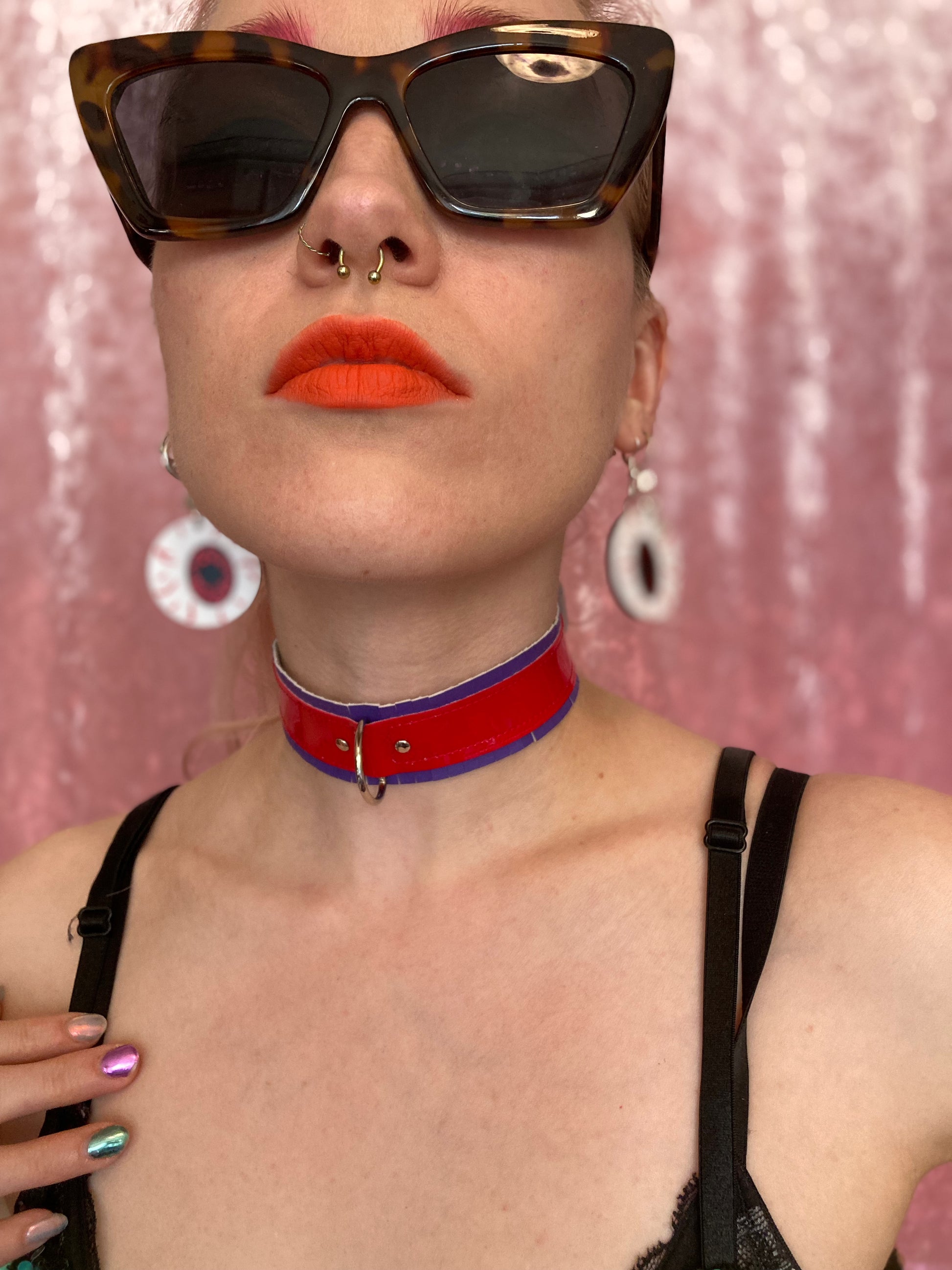 Fringed PVC choker - Purple & Red image 5