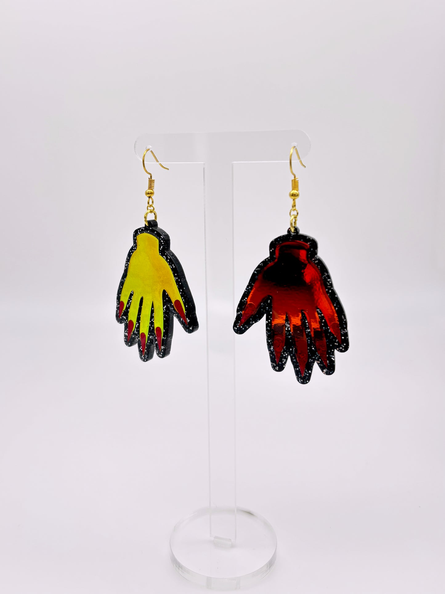 Sparkly Hand Acrylic Earrings - Tourmaline Aurora & Black Glitter image 0