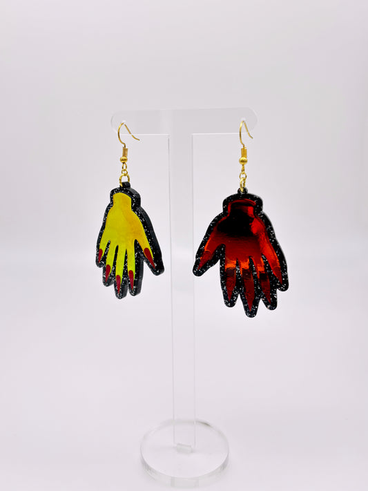 Sparkly Hand Acrylic Earrings - Tourmaline Aurora & Black Glitter image 0