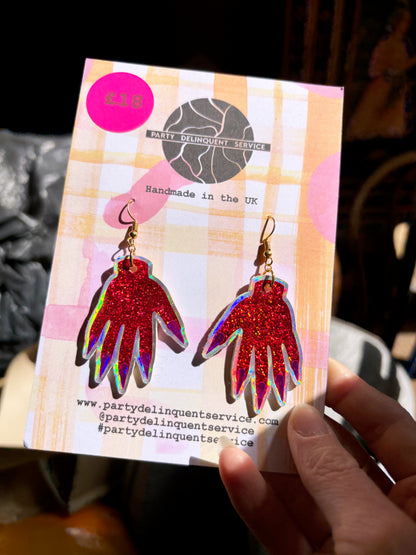 Sparkly Hand Earrings - Red Shimmer image 1