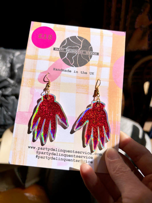 Sparkly Hand Earrings - Red Shimmer image 1