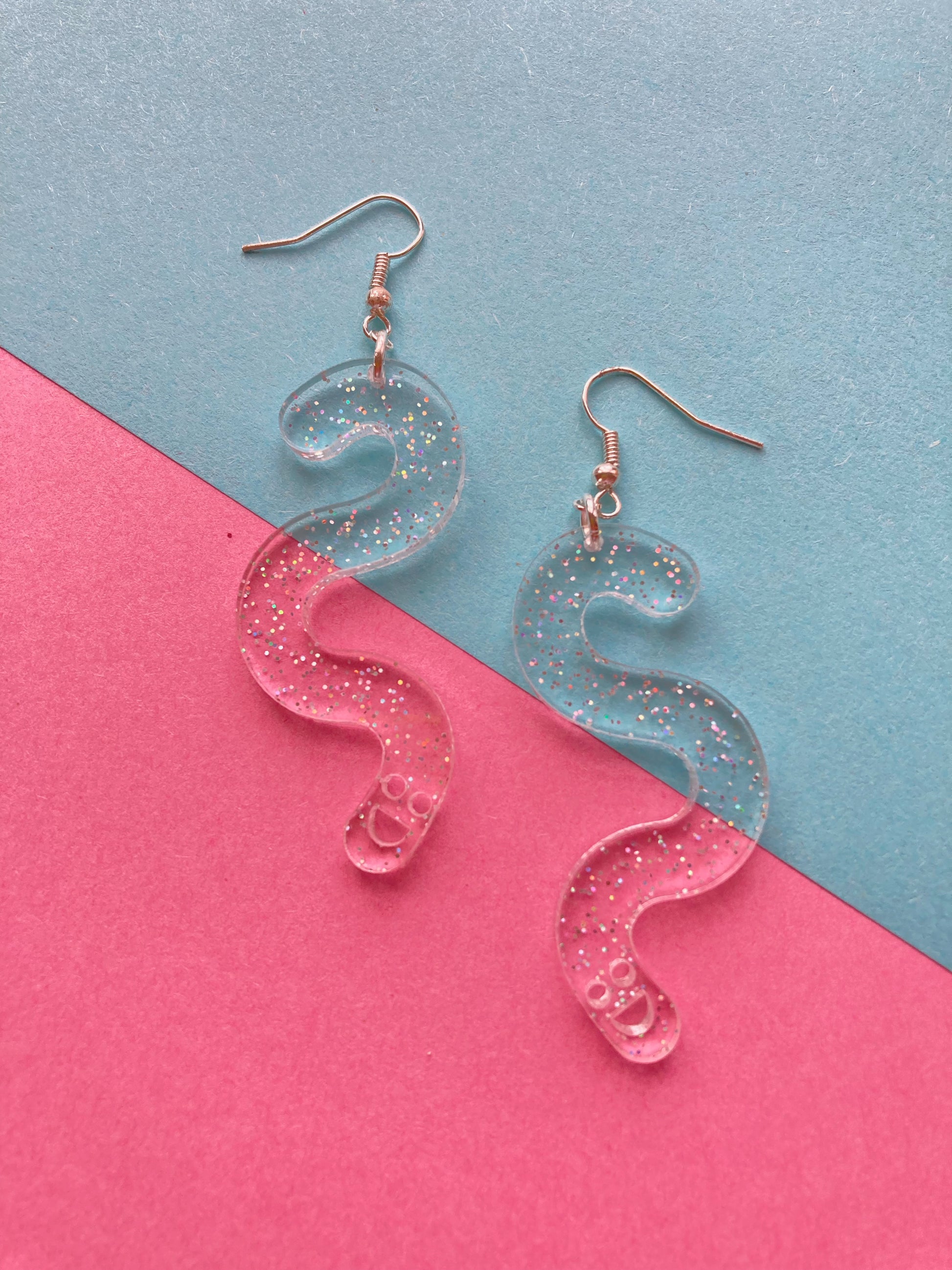 Glitter Worm Simple Dangles - Clear Rainbow image 0