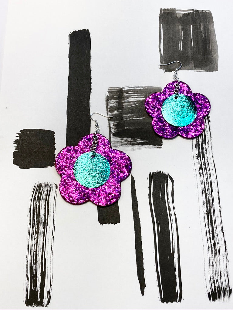Disco Flower Magenta Medium Earrings image 9