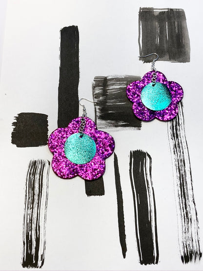 Disco Flower Magenta Medium Earrings image 9