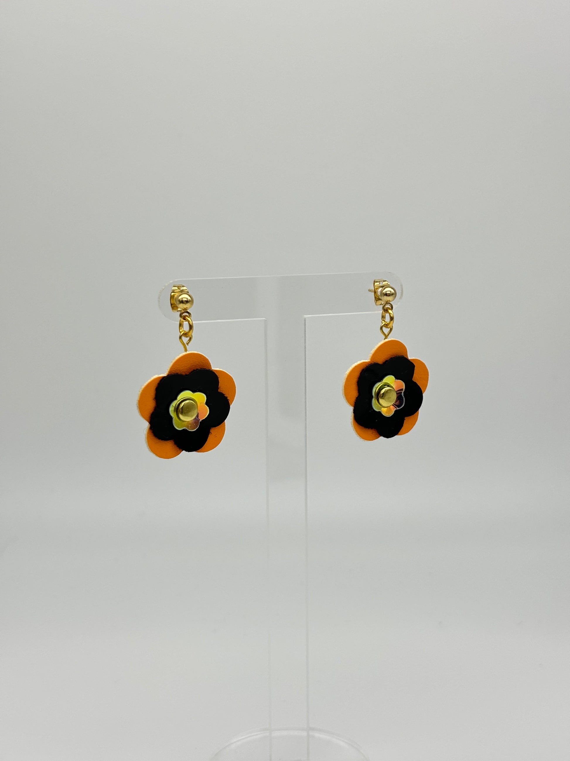 Mini Punk Flower Earrings - Orange & Black image 5