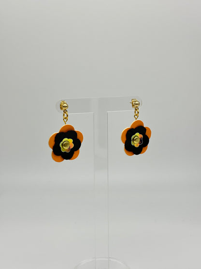 Mini Punk Flower Earrings - Orange & Black image 5