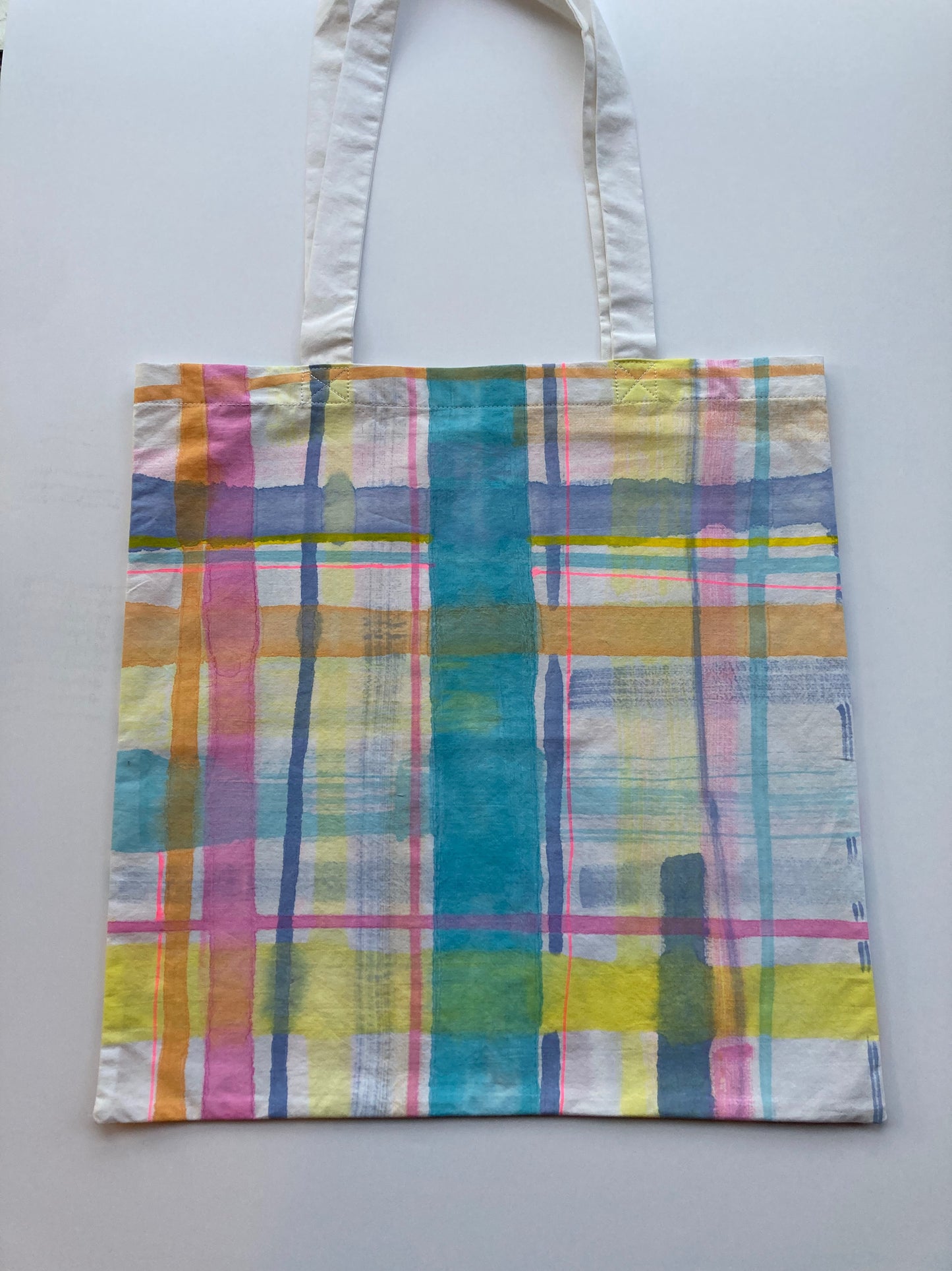 Handpainted Plaid Tote Bag image 0