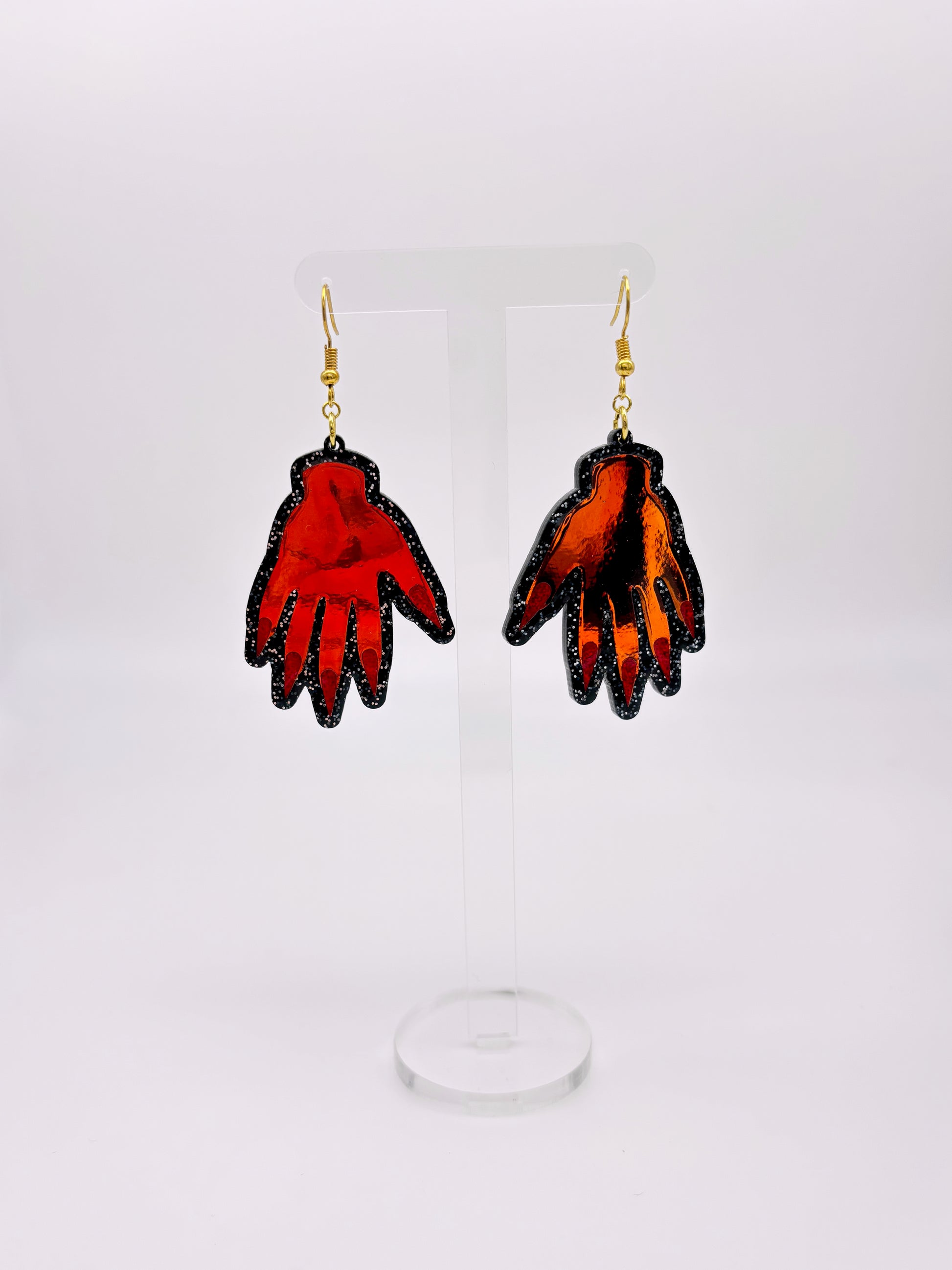Sparkly Hand Acrylic Earrings - Tourmaline Aurora & Black Glitter image 7