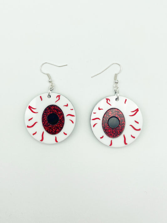 Medium Eyeball Earrings - Red Glitter image 0