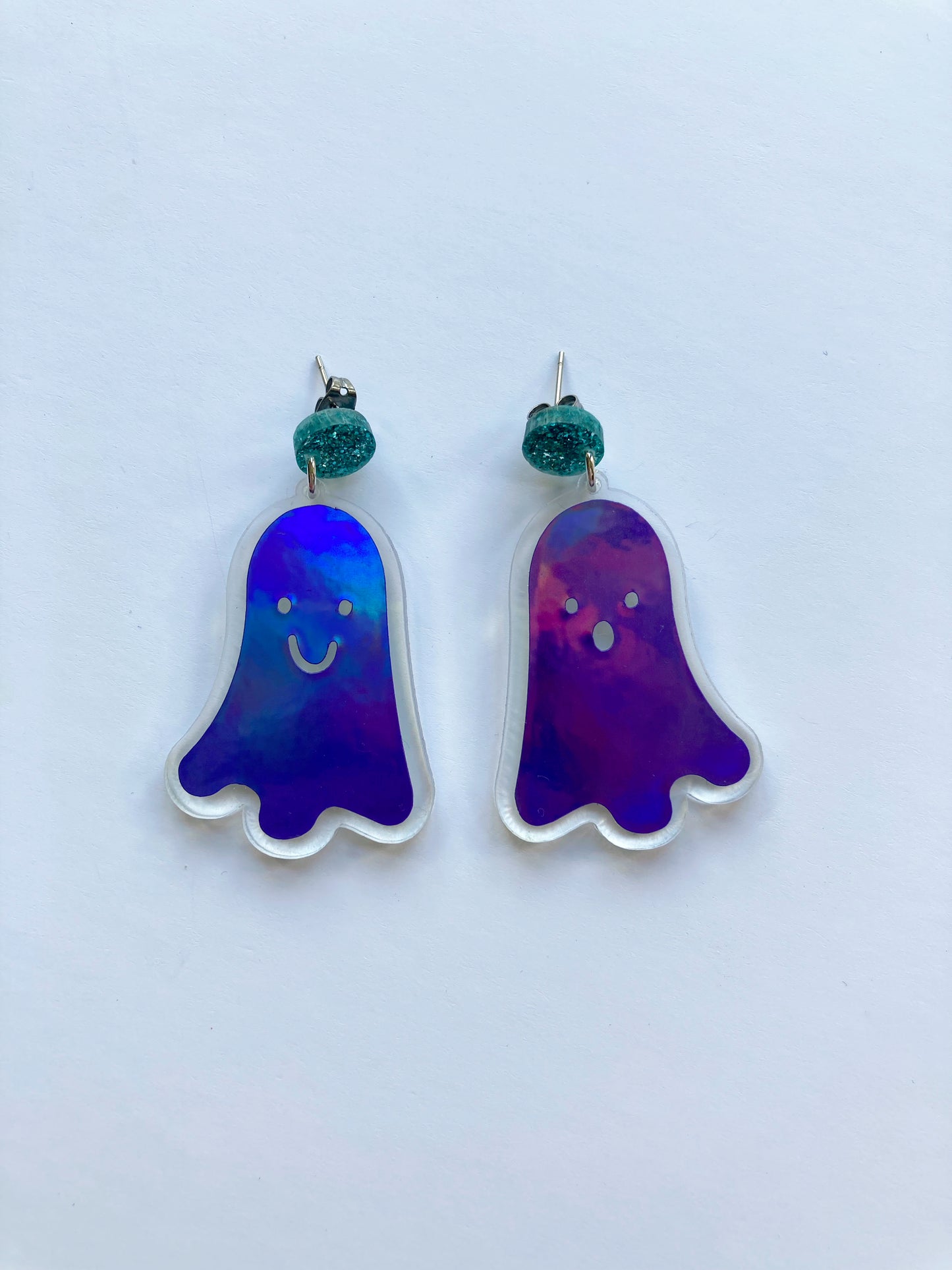 Holographic Ghost Earrings - Purple & Teal image 4