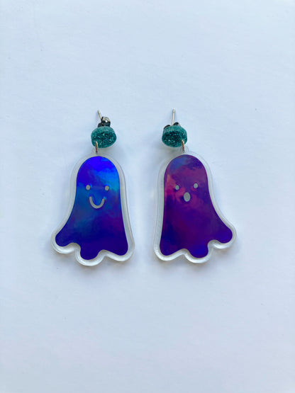 Holographic Ghost Earrings - Purple & Teal image 4