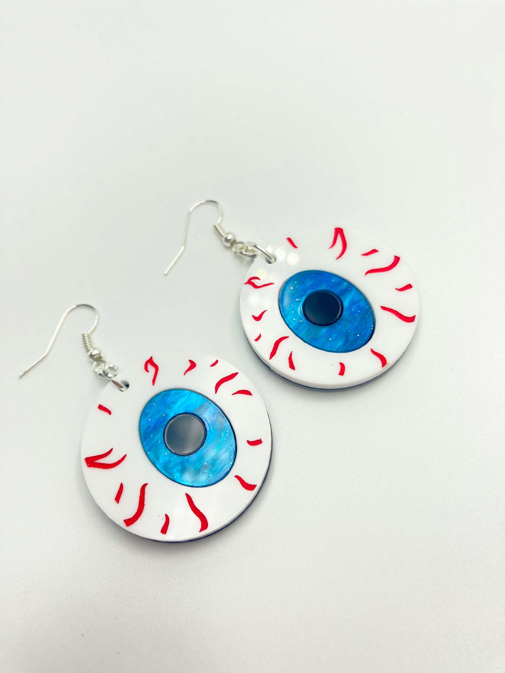 Eyeball Earrings Medium - Blue Shimmer Marble image 0