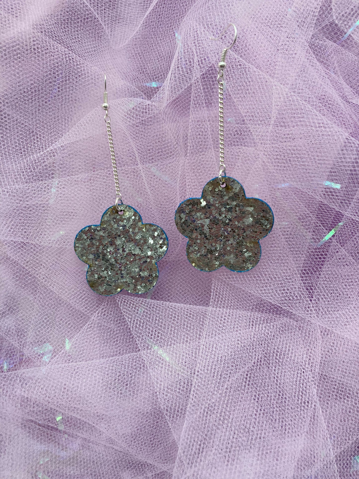 Micro Silver Disco Flower Earrings image 5