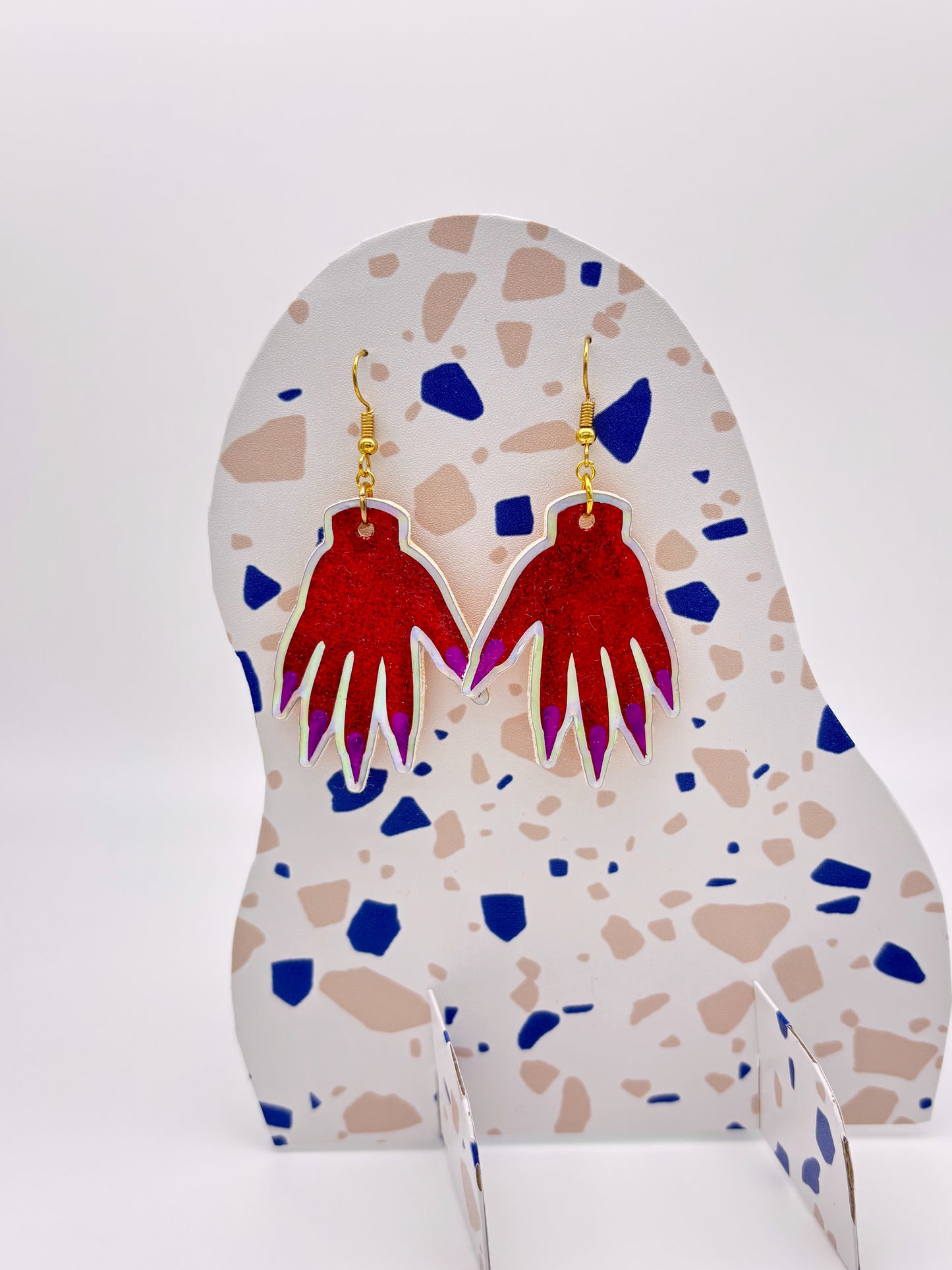 Sparkly Hand Earrings - Red Shimmer image 0