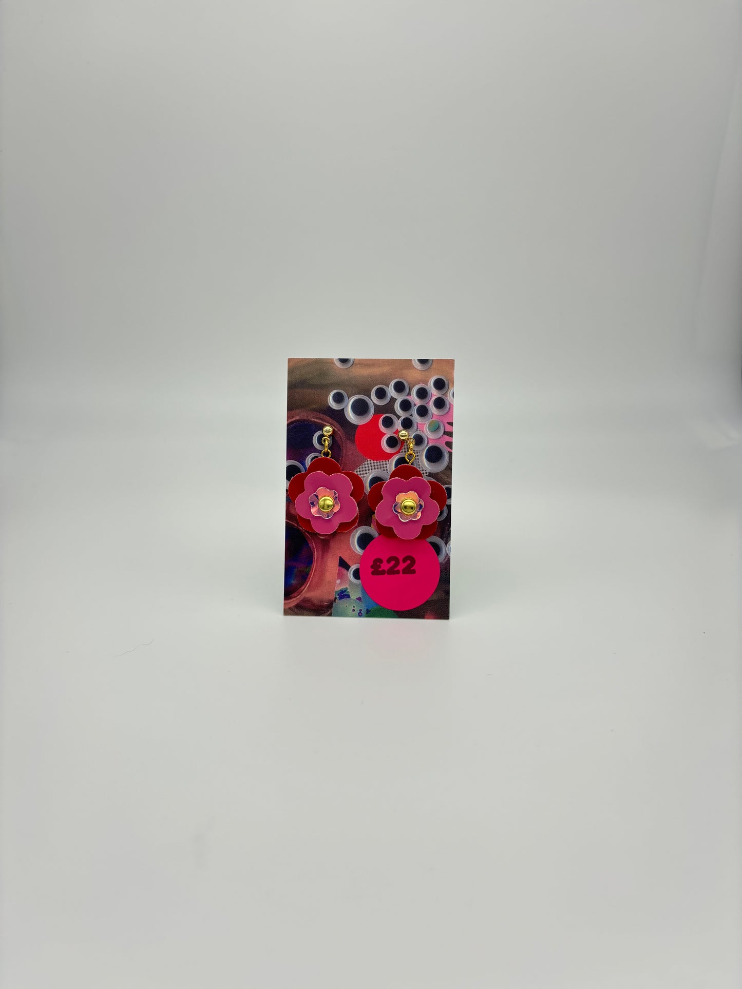 Mini Punk Flower Earrings - Red & Pink image 2