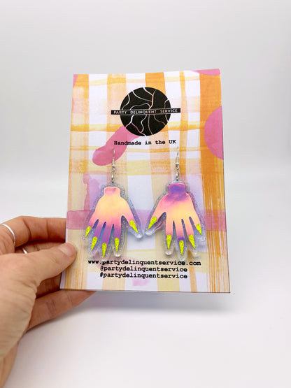 Sparkly Hand Acrylic Earrings - Twilight Aurora & Clear Holo Glitter image 6
