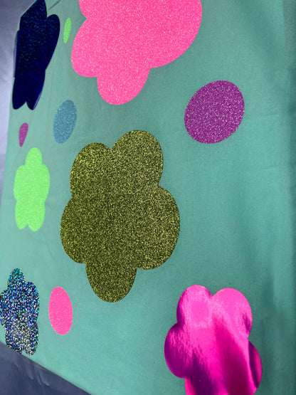 Disco Glitter Flower Teal Tote Bag image 1