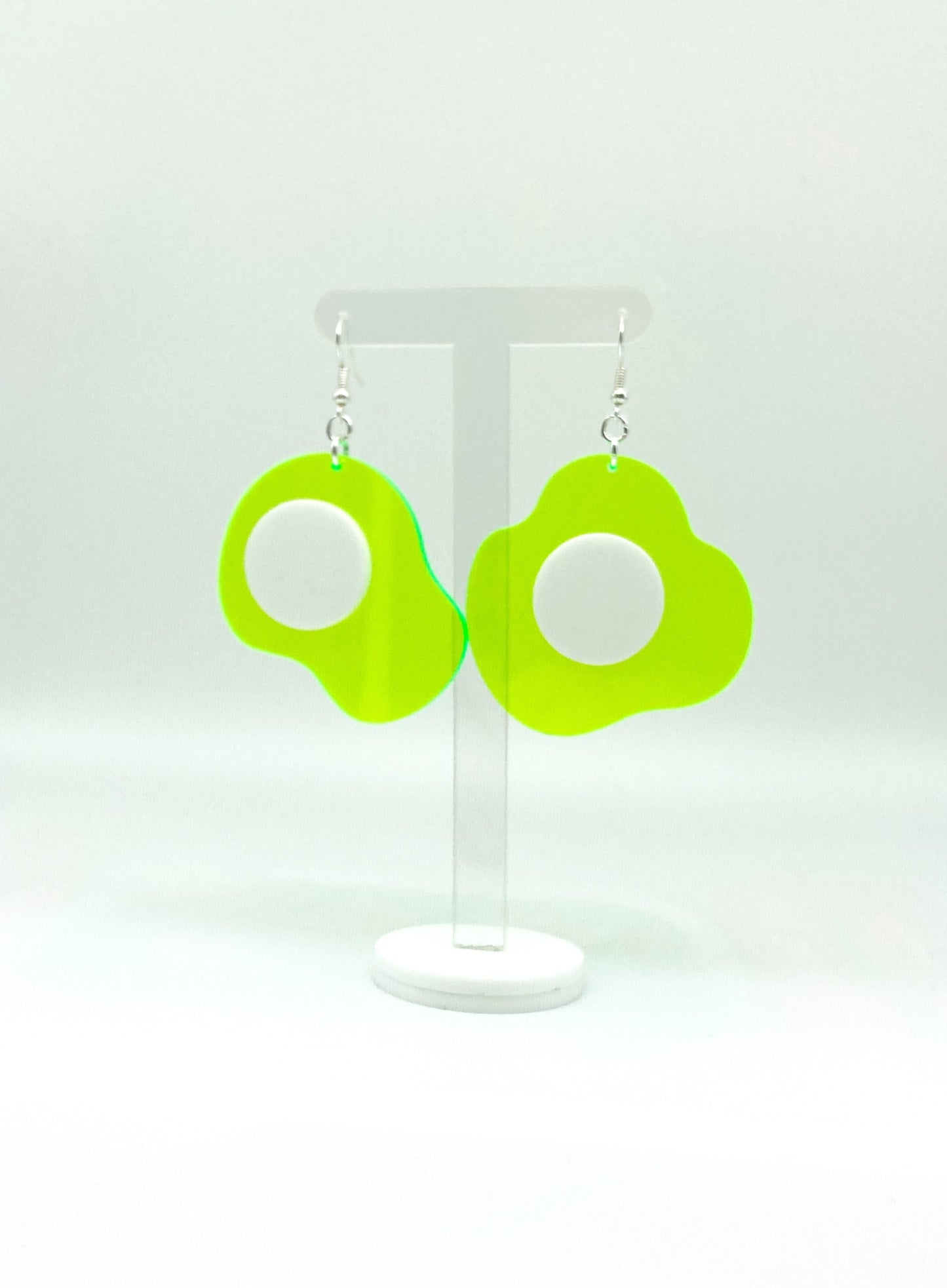 Neon Fluorescent Fried Egg Earrings - Big Green & White Eggs image 6