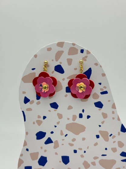 Mini Punk Flower Earrings - Red & Pink image 4