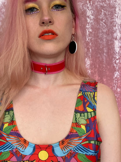 Fringed PVC choker -Pink & Red image 0