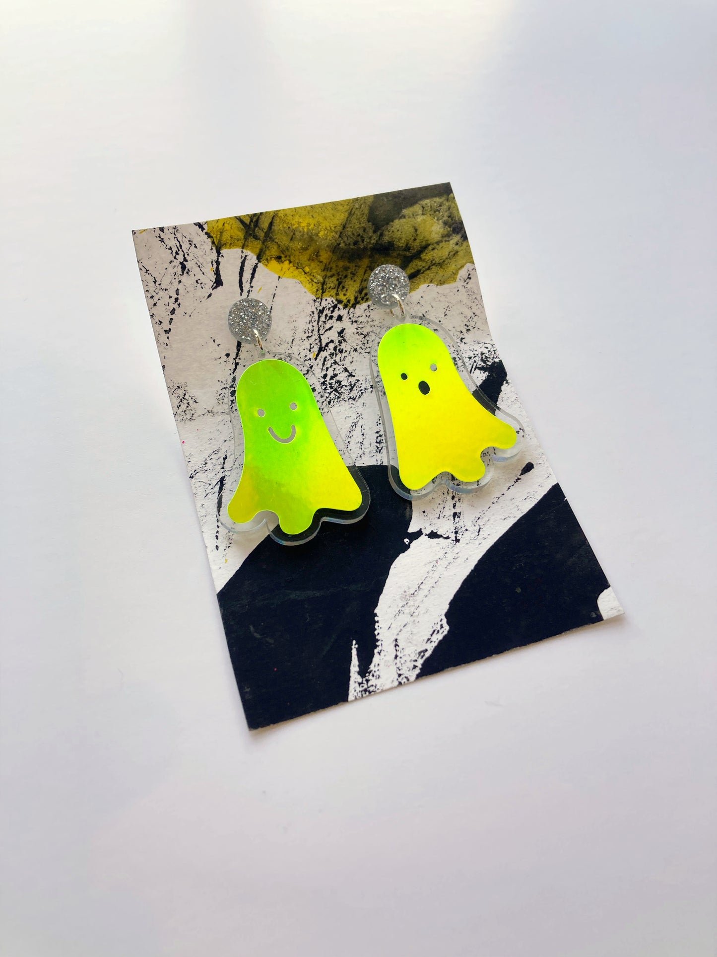 Holographic Ghost Earrings - Lime Green image 1