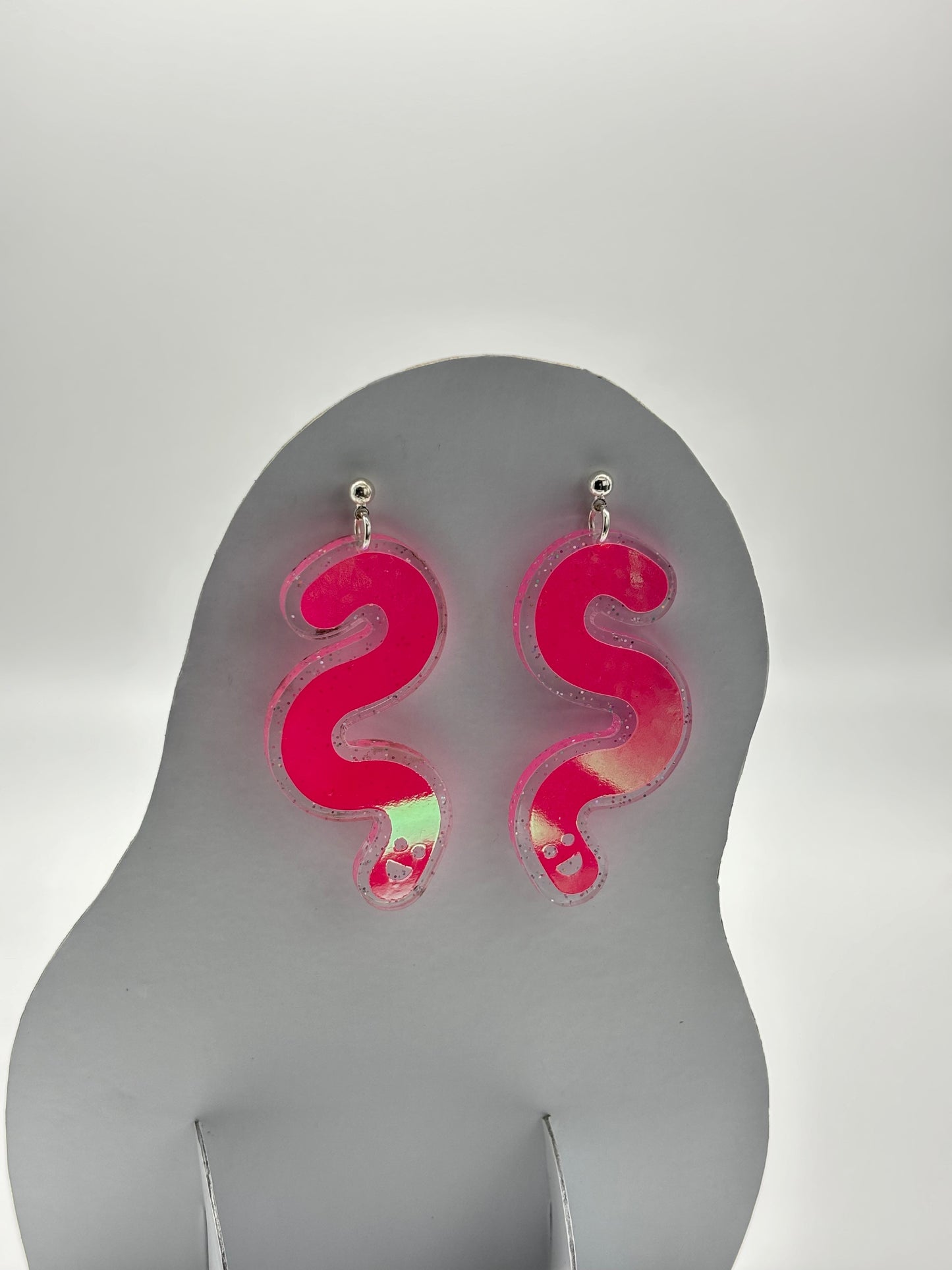 Glitter & Vinyl Worm Ball Stud Dangle Earrings - Peachy Opal image 10
