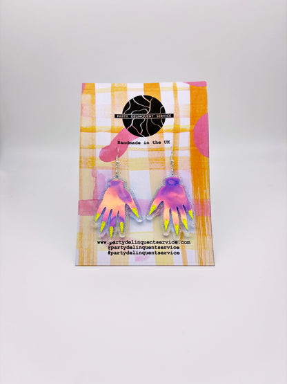 Sparkly Hand Acrylic Earrings - Twilight Aurora & Clear Holo Glitter image 3