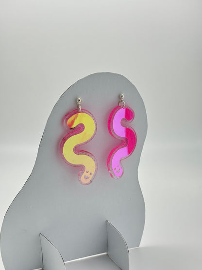 Glitter & Vinyl Worm Ball Stud Dangle Earrings - Peachy Opal image 0