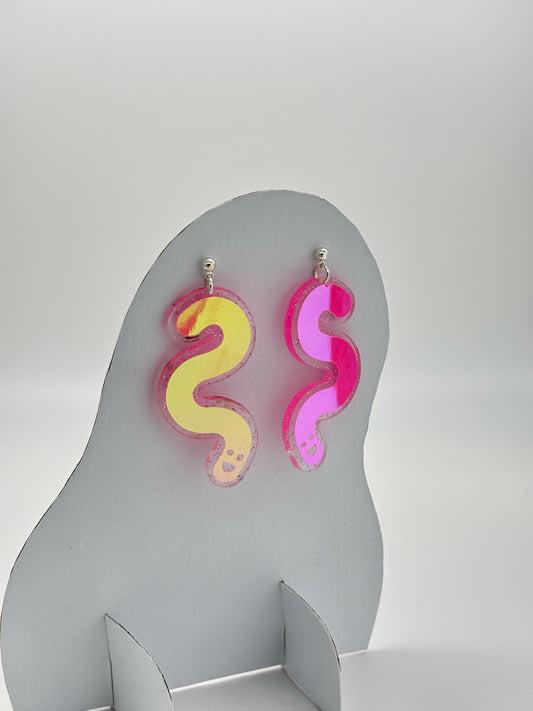 Glitter & Vinyl Worm Ball Stud Dangle Earrings - Peachy Opal image 0