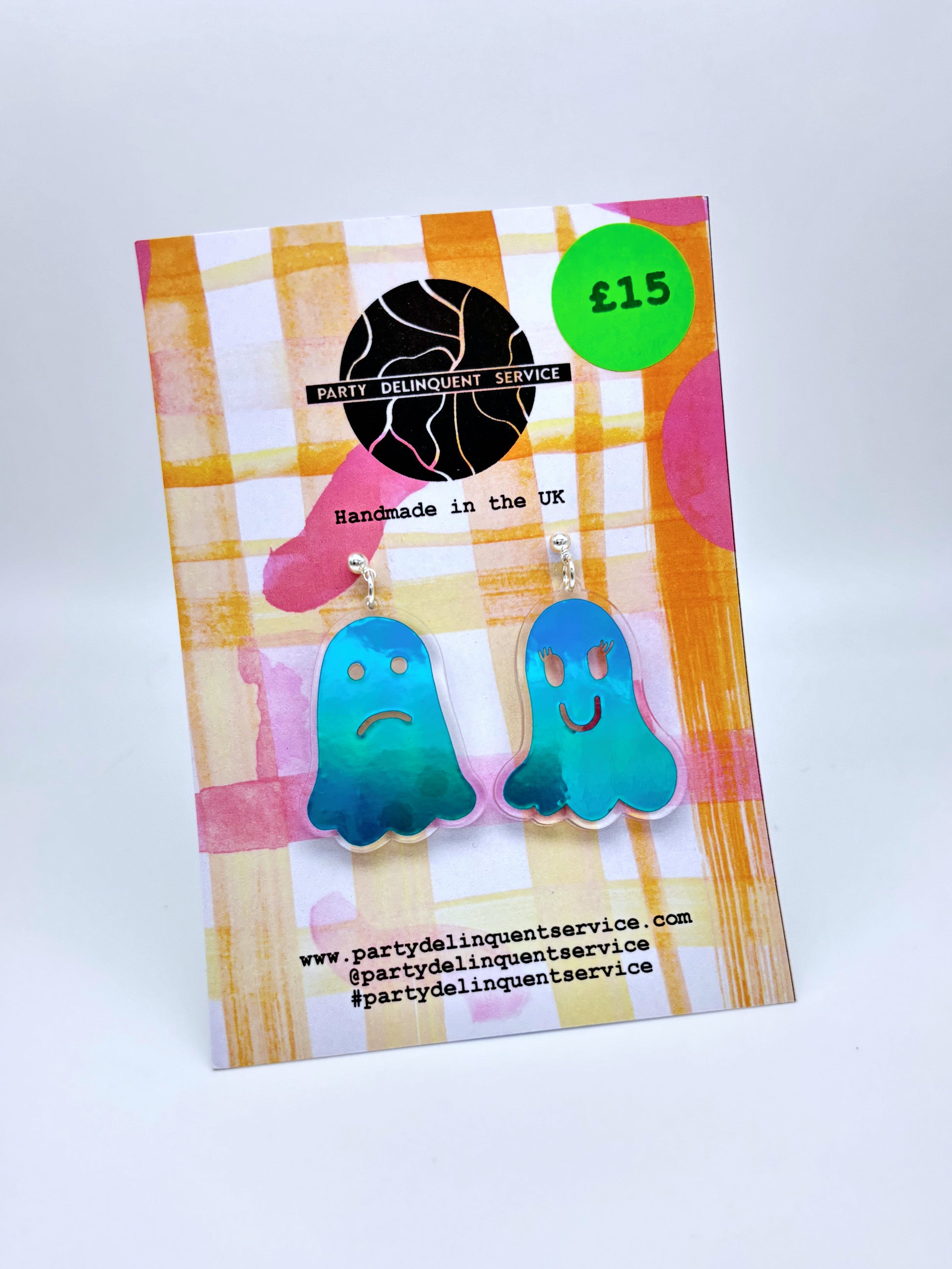 Holographic Ghost Earrings - Ocean Teal image 2