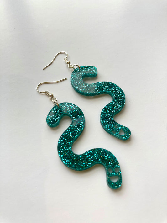 Glitter Worm Simple Dangles - Teal image 1