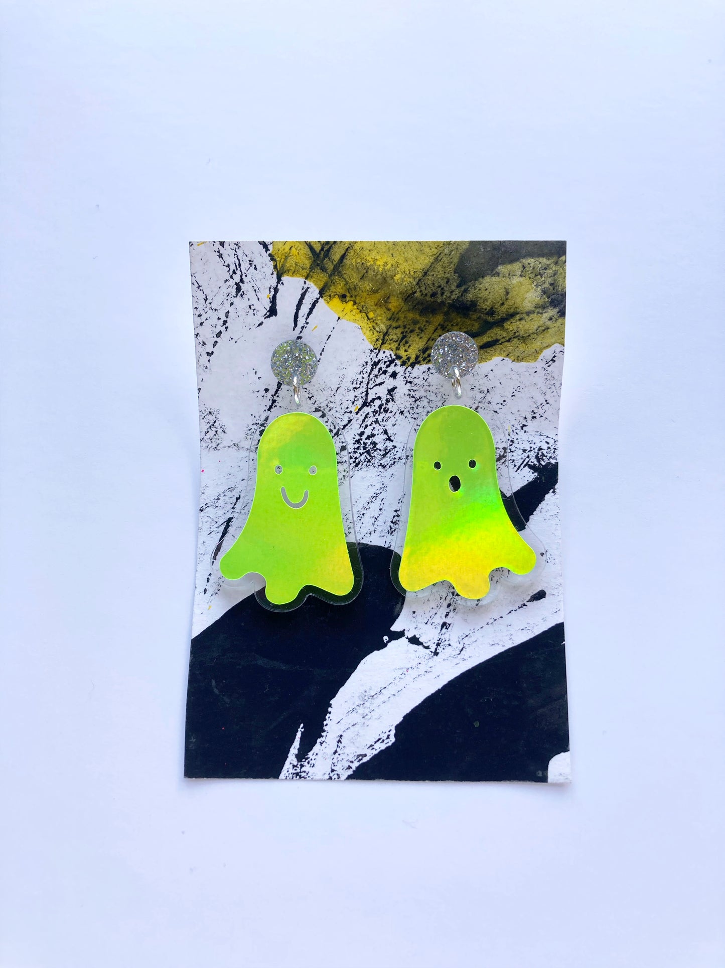 Holographic Ghost Earrings - Lime Green image 2