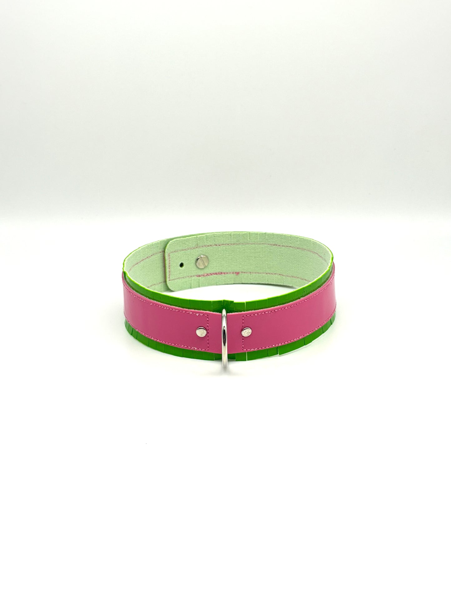 Fringed PVC choker - Green & Pink image 5