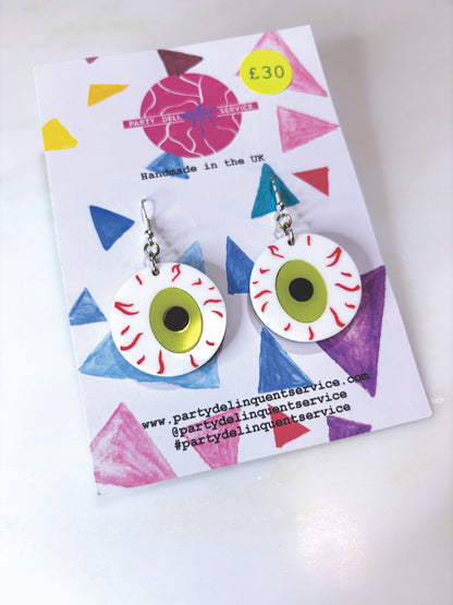 *Sample* Medium Eyeball Earrings - Yellowy Green image 0
