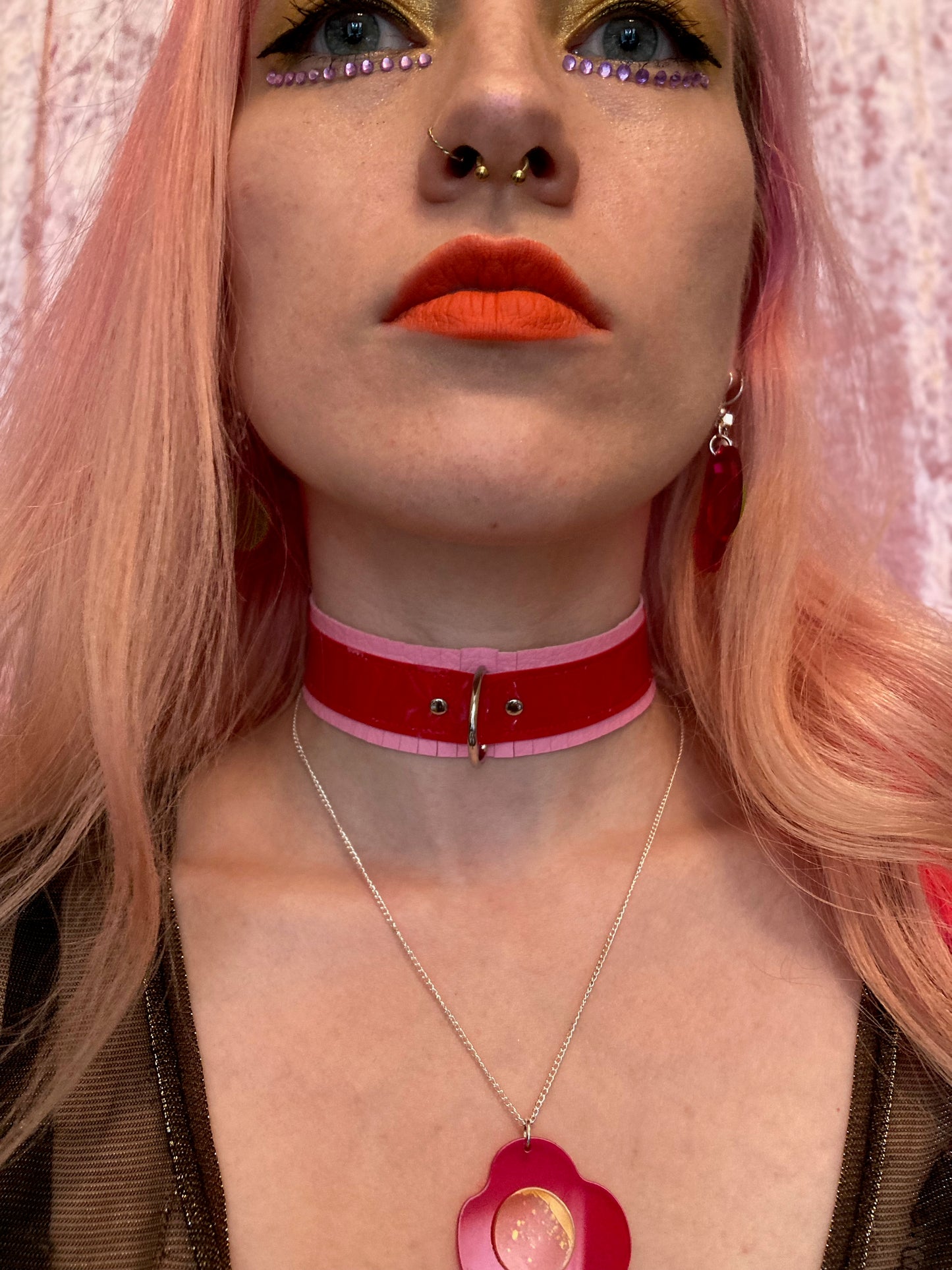 Fringed PVC choker - Baby Pink & Red image 5