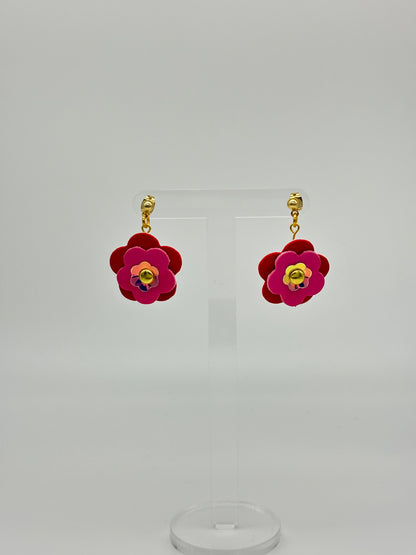 Mini Punk Flower Earrings - Red & Pink image 1
