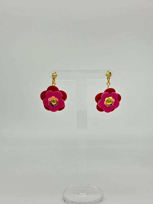 Mini Punk Flower Earrings - Red & Pink image 1