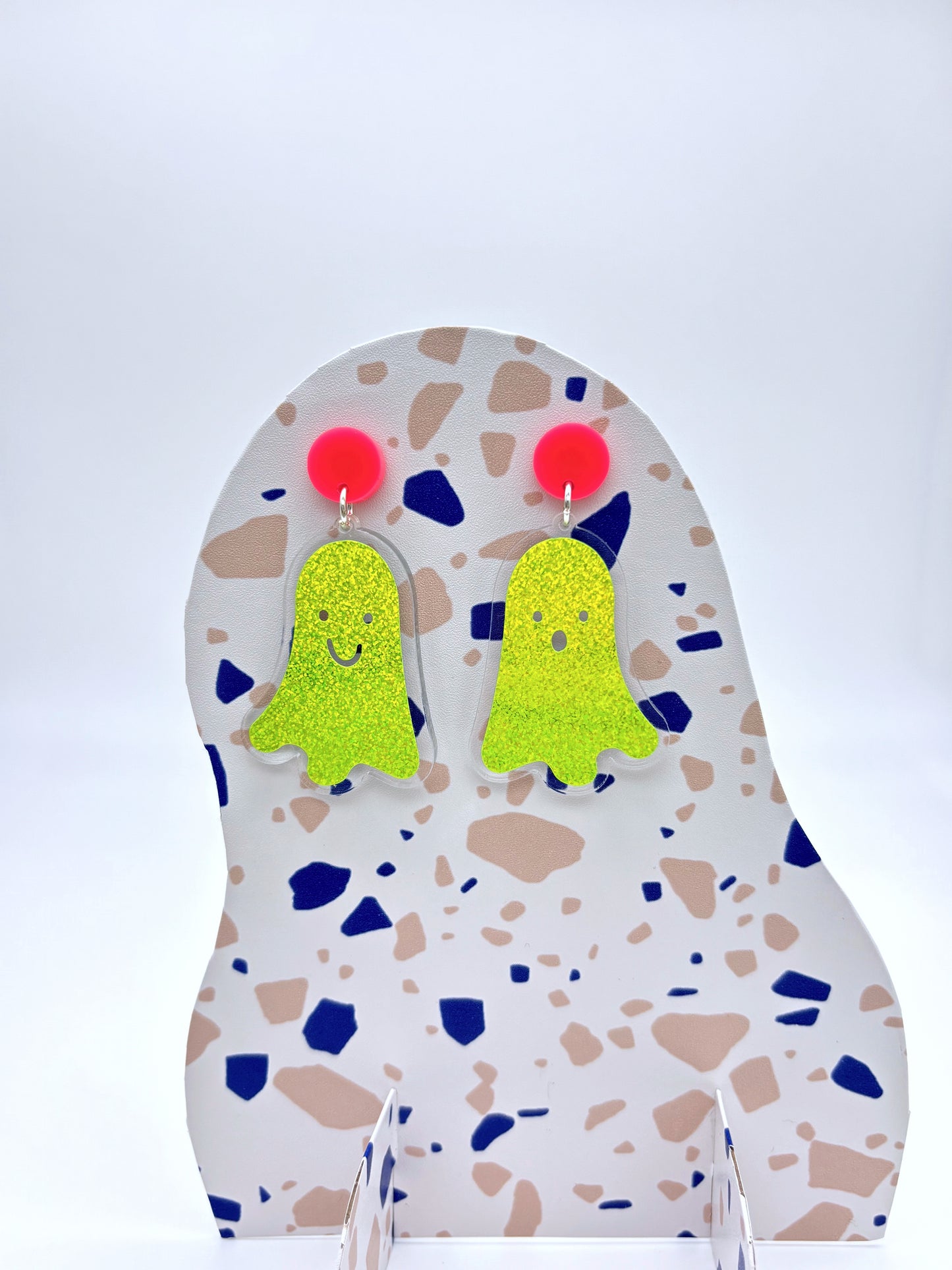 Holographic Ghost Earrings - Lime Green Shimmer image 0